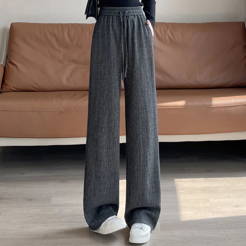 Women Trousers Loose Casual Elastic High Waisted Drawstring Wide Leg Pants Female Sports Sweatpants Spring Autumn 2025