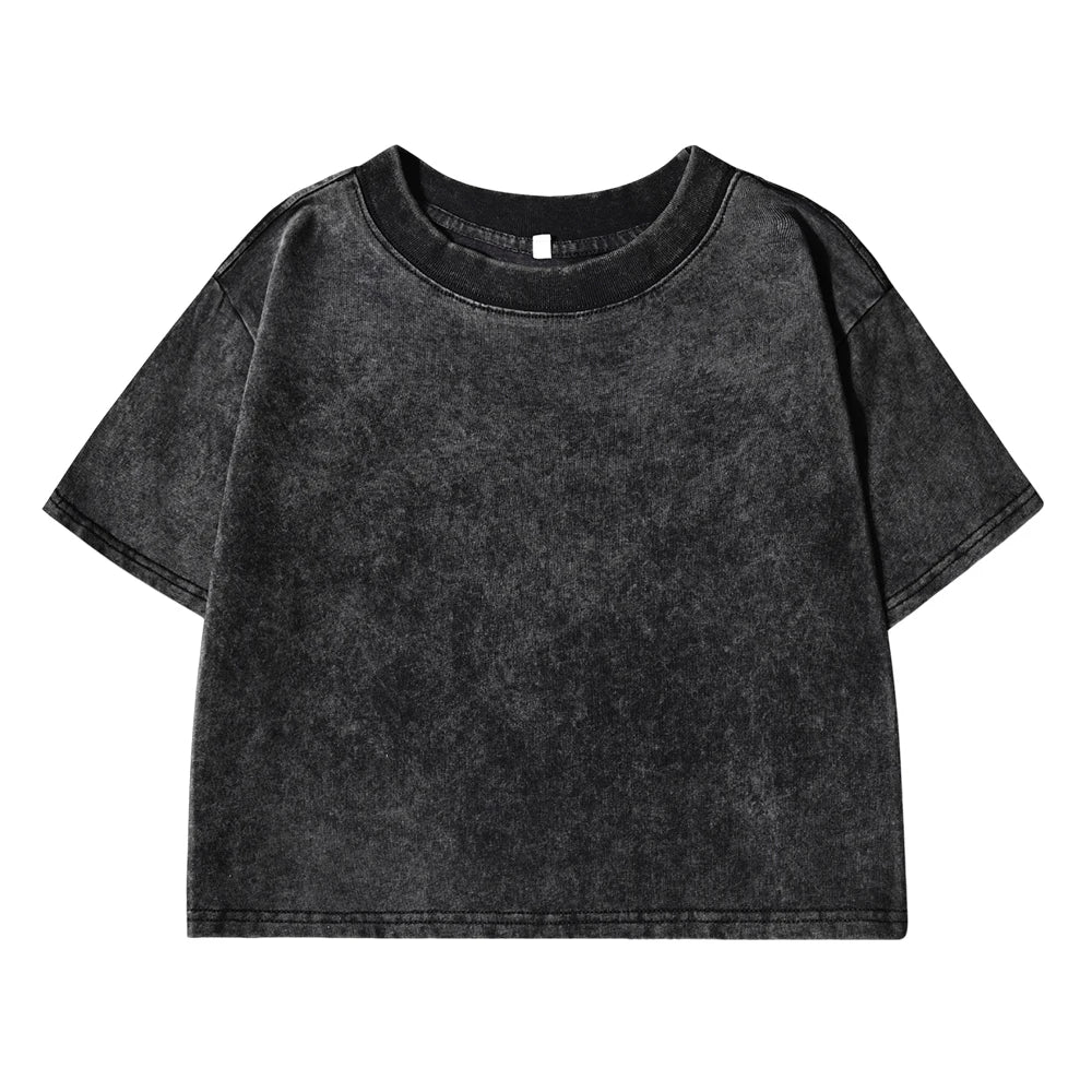 Solid Slim Washed T-Shirt Female Rhinestone Craft Cotton Streetwear Casual Sport Short Sleeve Cool Retro Crop Clothing For Women