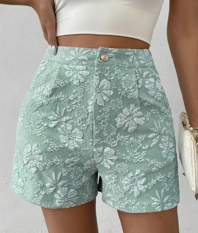 Women's Retro Jacquard High Waist Straight Shorts Summer Breathable Street Casual Hot Pants Versatile Bottoms for Daily Vacation