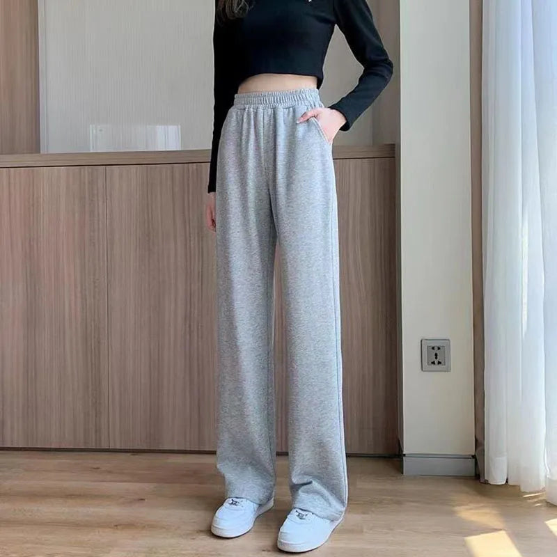 Xpqbb Black Gray Sweatpants for Women 2024 Summer New Basic Baggy Sports Pants Female Casual All-match Joggers Straight Pants