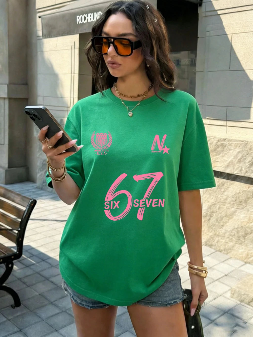 Six Seven 67 Printing T-Shirts Cotton Womens Summer Oversized Tops Soft Comfortable Short Sleeve T Shirts Casual O-Neck Clothes