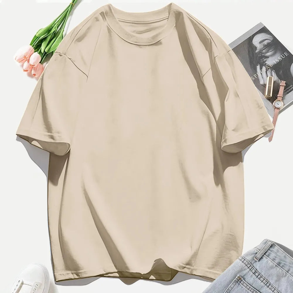 100% Cotton Summer Solid Color T Shirts O-Neck T-Shirt Soft Multicolor Sportswear Trendy Oversized Casual Tops For Women
