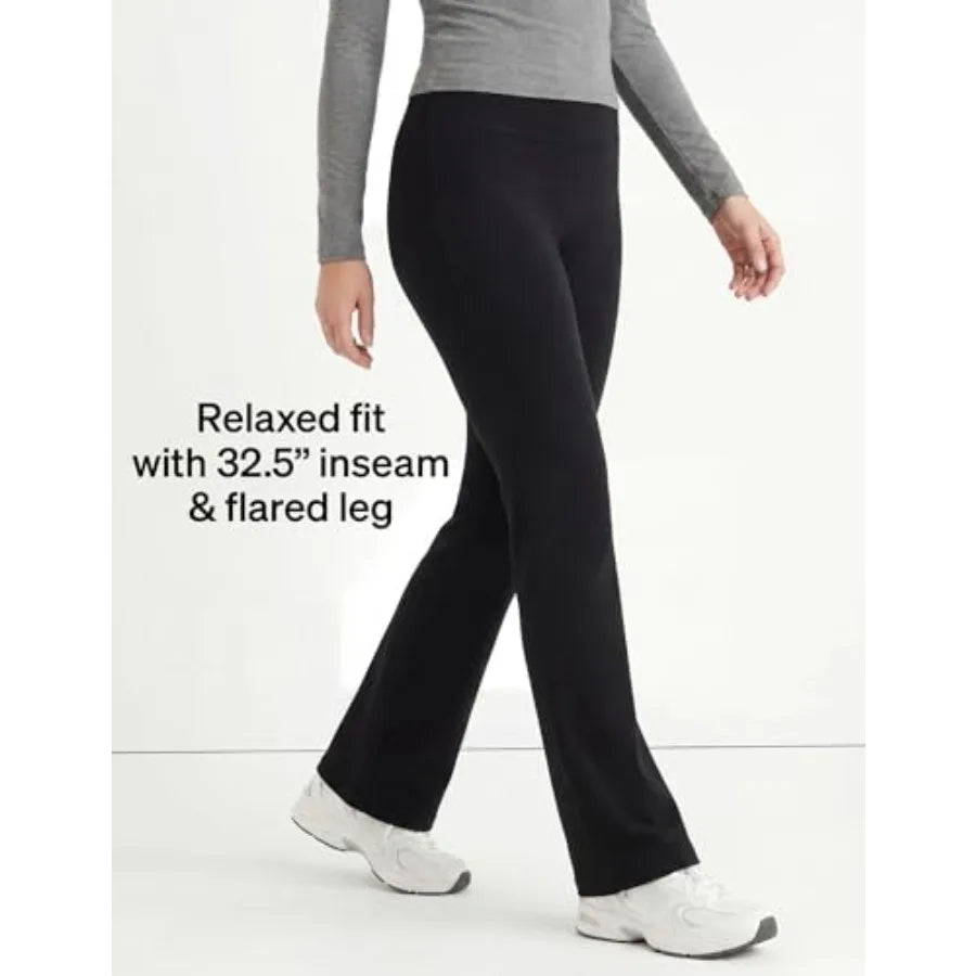 Lounge Yoga Pants for Women, Flared Cotton Leggings, 32.5" Inseam, Wide Waistband