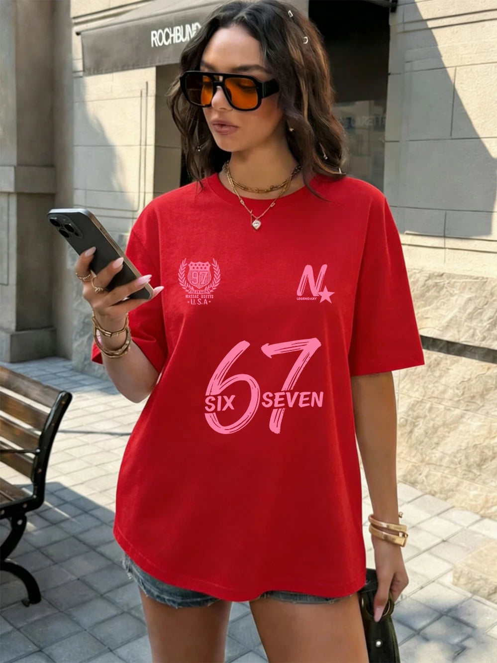 Six Seven 67 Printing T-Shirts Cotton Womens Summer Oversized Tops Soft Comfortable Short Sleeve T Shirts Casual O-Neck Clothes