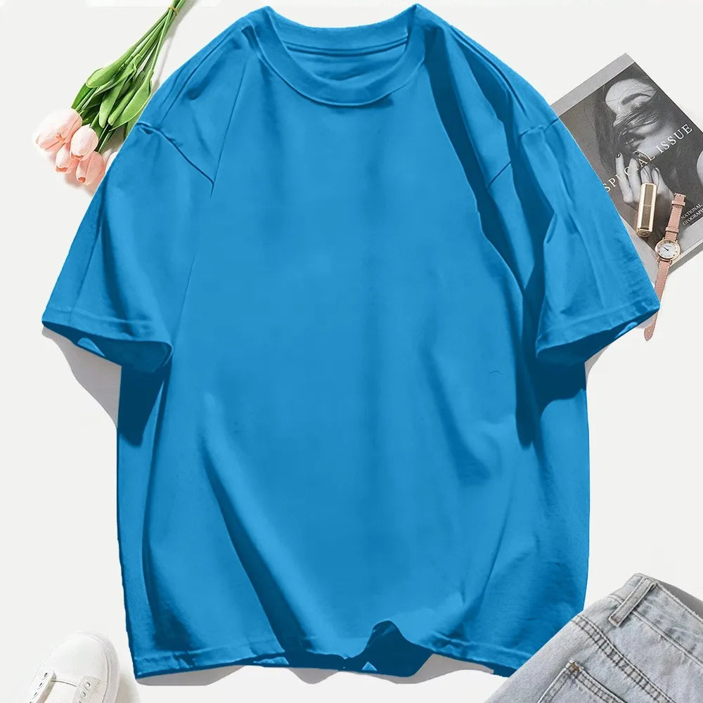 100% Cotton Summer Solid Color T Shirts O-Neck T-Shirt Soft Multicolor Sportswear Trendy Oversized Casual Tops For Women