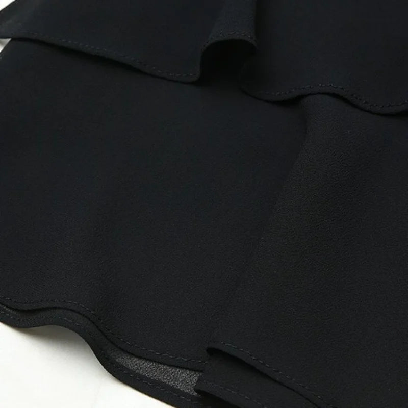 Korean Fashion Women Black Chiffon Half Skirts Summer New Office Lady Elastic High Waist Ruffles All-match Slim Fishtail Skirt