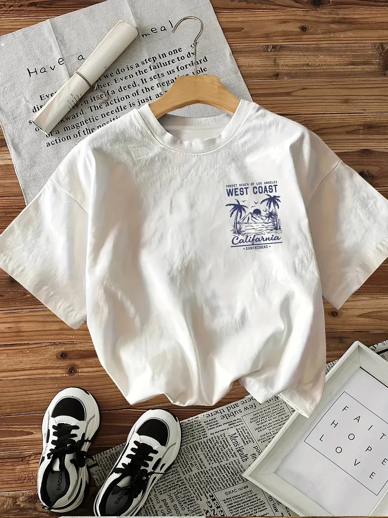 West Coast Graphic Print with Palm Trees T Shirt Short Sleeve Women Tshirt Clothes Women Retro Aesthetic T-Shirts Streetwear