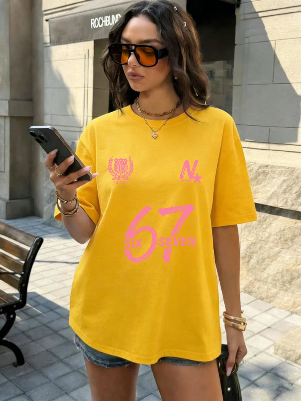 Six Seven 67 Printing T-Shirts Cotton Womens Summer Oversized Tops Soft Comfortable Short Sleeve T Shirts Casual O-Neck Clothes