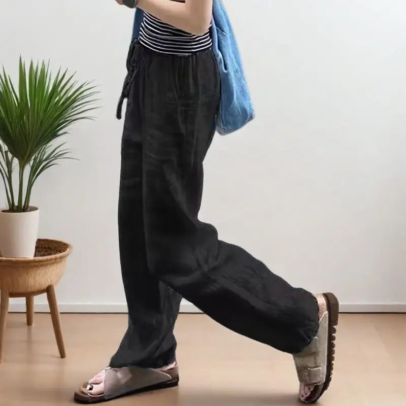 Fashion Cotton Linen Wide Leg Pants Loose Straight Ankle-Length Skirt Pants Casual High Waist 2025 New Summer Women's Pants