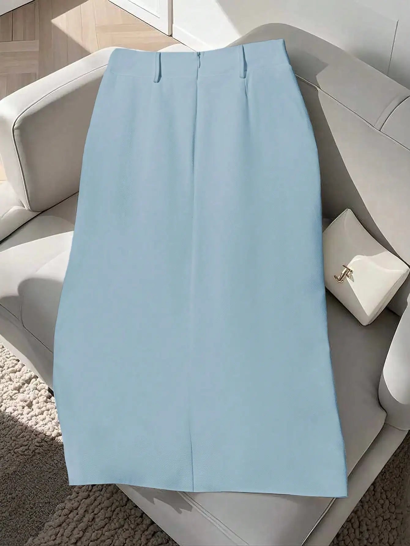 Women's  Button Down Midi Skirt - Formal High Waist Pocket Split Skirt with Contrast Piping for Office & Casual Wear