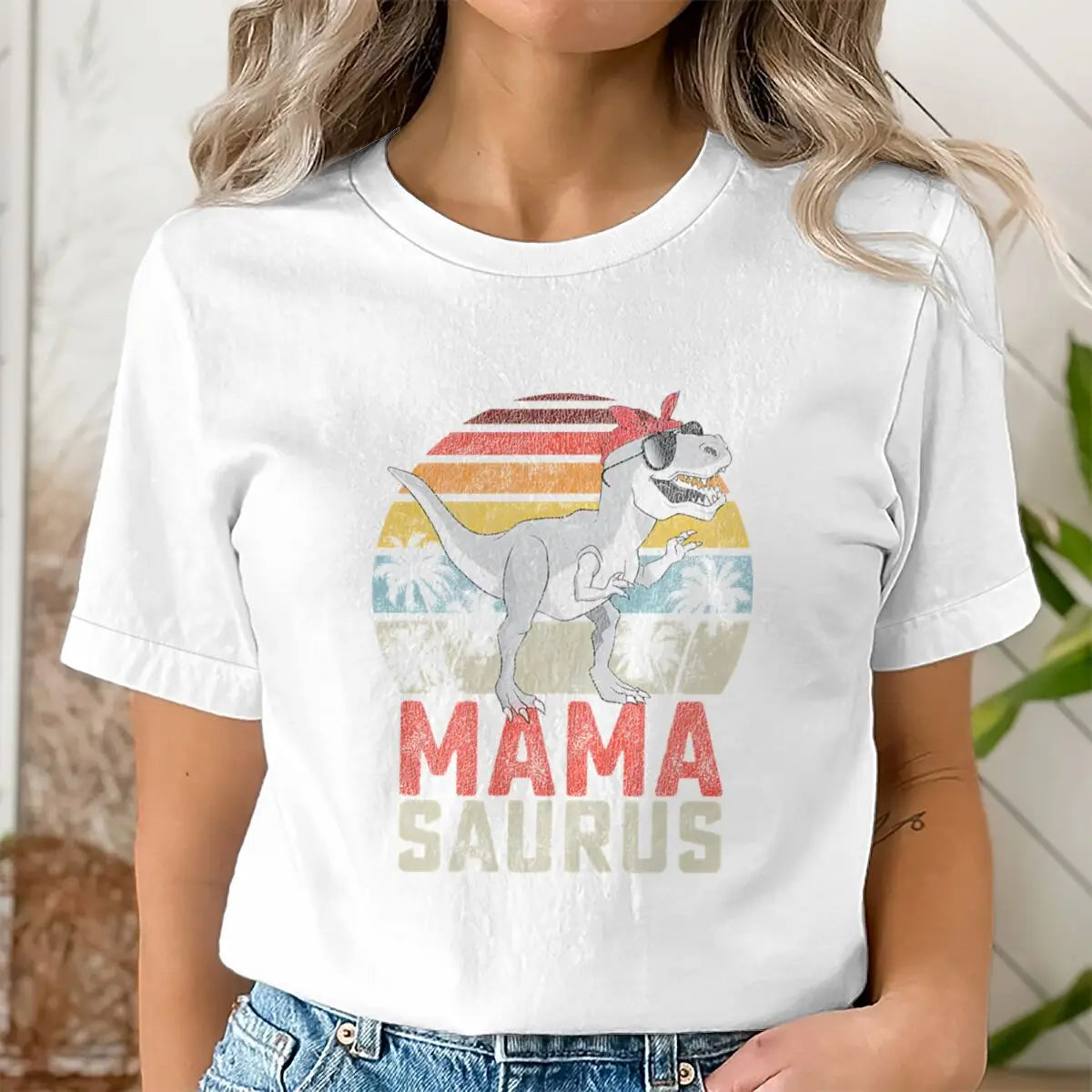 Dinosaur Mama Graphic T Shirts Matching Women T-Shirt Funny Summer Streetwear Tops Mother's Day Gifts Retro Vintage Tee Tops