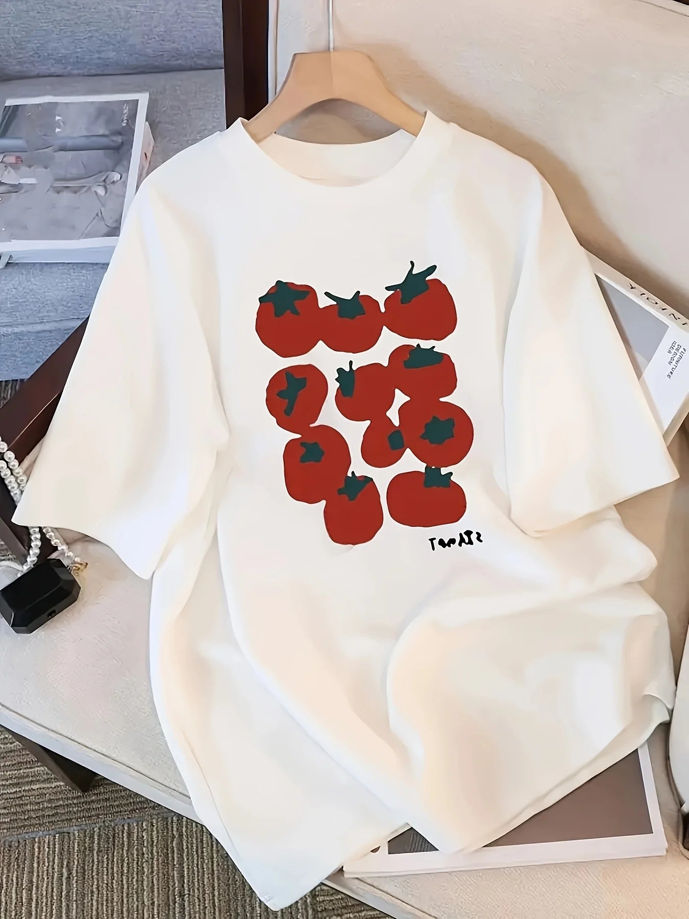 Cute Tomato Graphic T Shirt Women Summer Casual Short Sleeve Crew Neck Loose Tee Vegetable Print Harajuku Kawaii Aesthetic Top