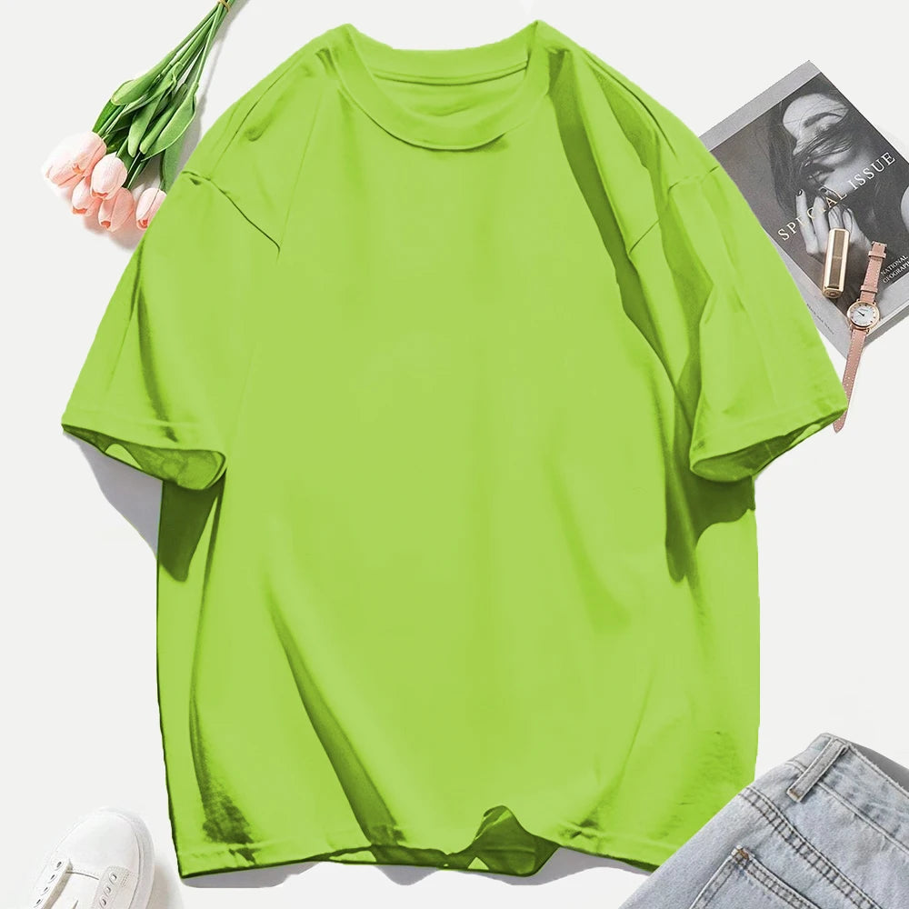 100% Cotton Summer Solid Color T Shirts O-Neck T-Shirt Soft Multicolor Sportswear Trendy Oversized Casual Tops For Women