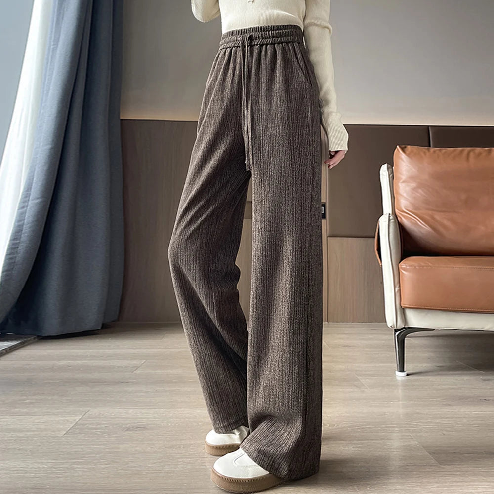 Women Trousers Loose Casual Elastic High Waisted Drawstring Wide Leg Pants Female Sports Sweatpants Spring Autumn 2025