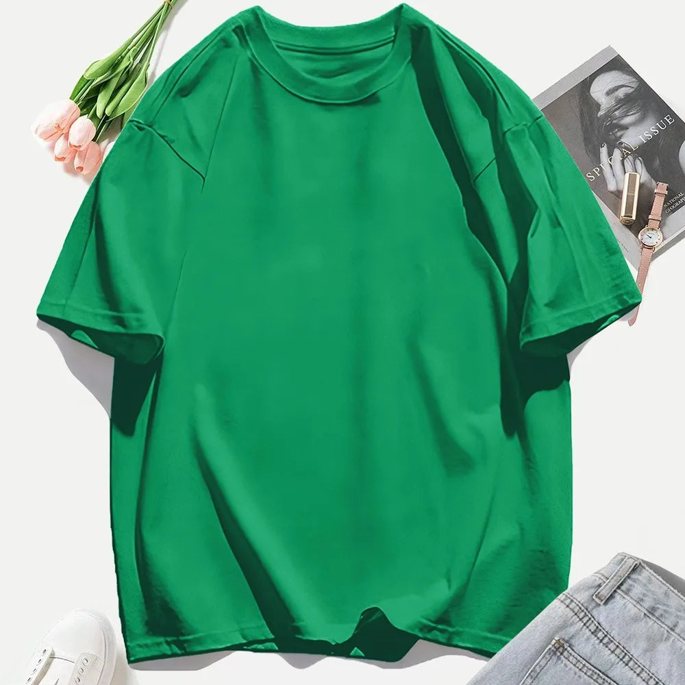 100% Cotton Summer Solid Color T Shirts O-Neck T-Shirt Soft Multicolor Sportswear Trendy Oversized Casual Tops For Women