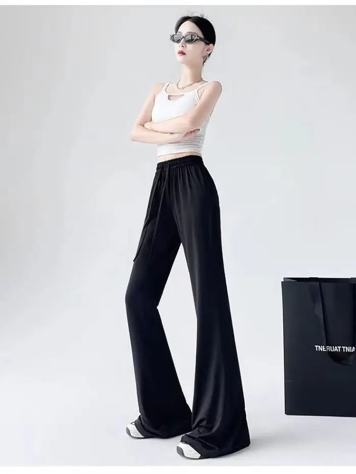Women's Modal Wide-Leg Pants Lightweight Loose Fit, High-Waisted, Flowing Straight-Leg Casual Dance and Sleep Pants, UV Protecti