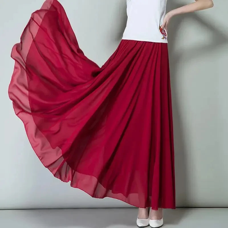 Adults Women Ballet Dance Skirts Long Chiffon Dance Skirts Lyrical Soft Ballet Dress Black Burgundy Translucent Dance Costumes
