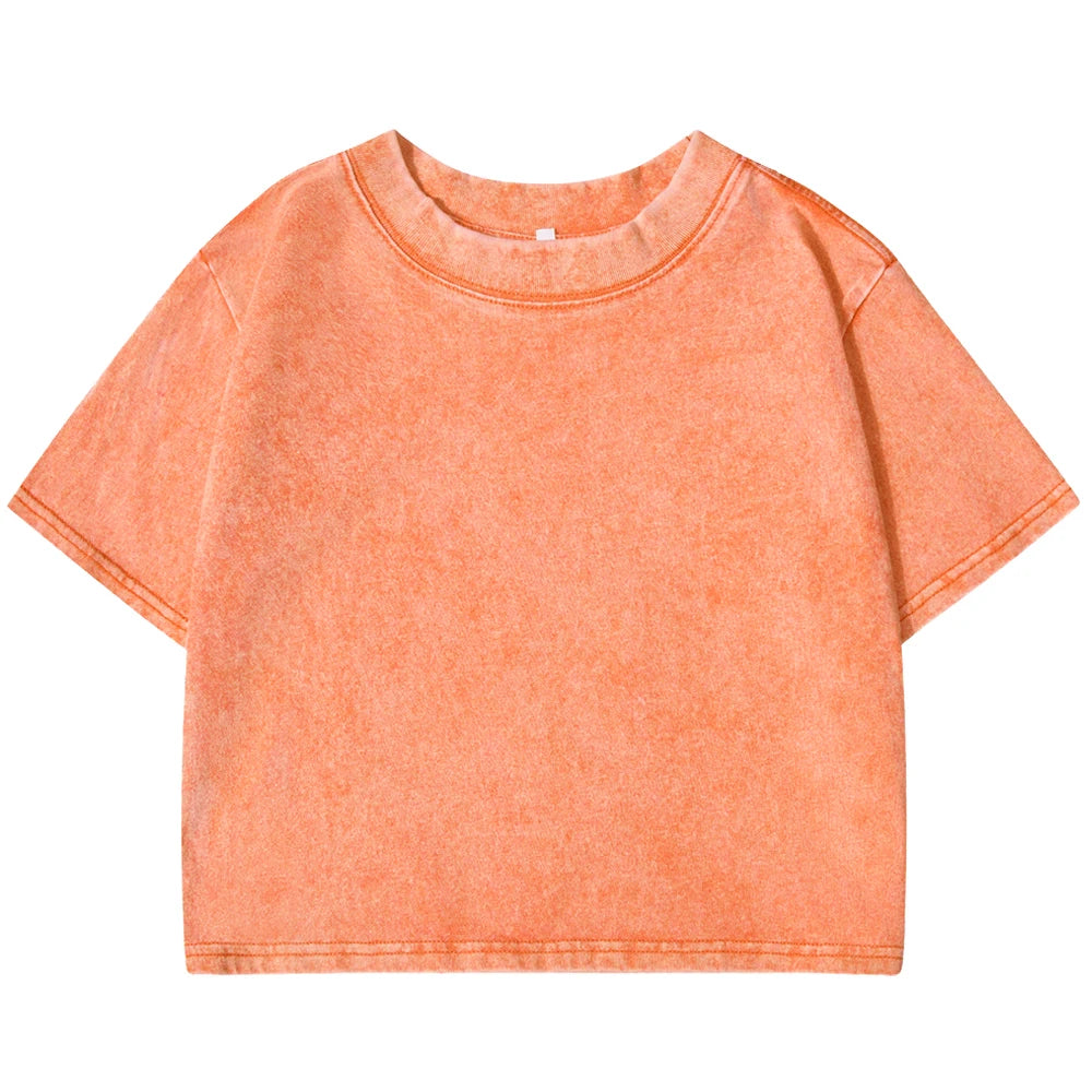 Solid Slim Washed T-Shirt Female Rhinestone Craft Cotton Streetwear Casual Sport Short Sleeve Cool Retro Crop Clothing For Women