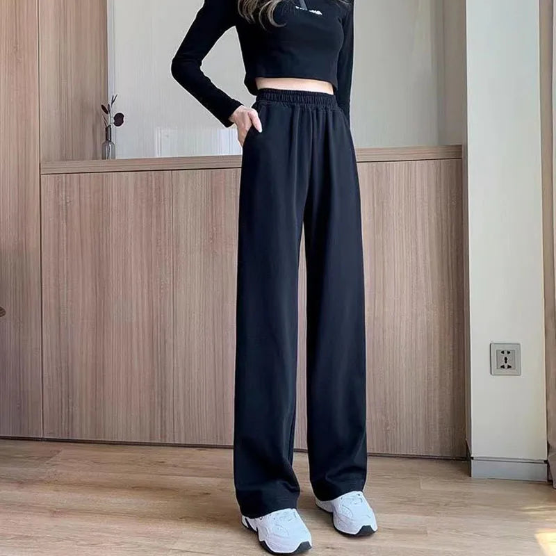 Xpqbb Black Gray Sweatpants for Women 2024 Summer New Basic Baggy Sports Pants Female Casual All-match Joggers Straight Pants