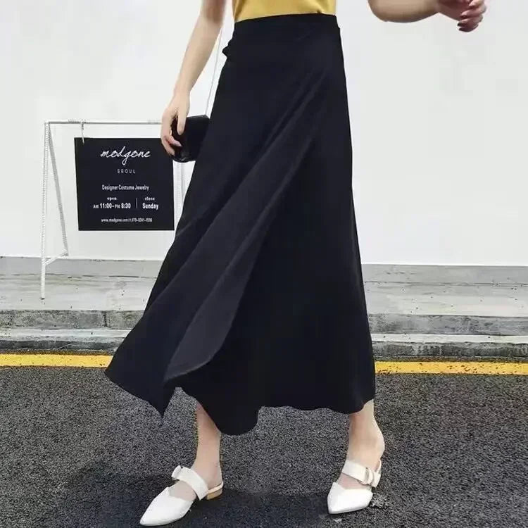 Wrap Skirts Women Casual Chiffon Tie-Waist Ruffle Wide Leg Loose One Piece Split Print Holiday Bodycon Skirt Women