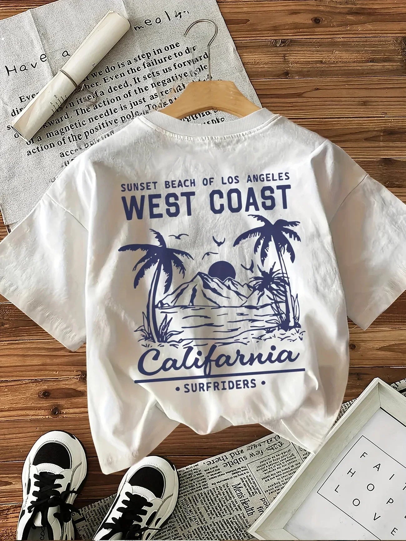 West Coast Graphic Print with Palm Trees T Shirt Short Sleeve Women Tshirt Clothes Women Retro Aesthetic T-Shirts Streetwear