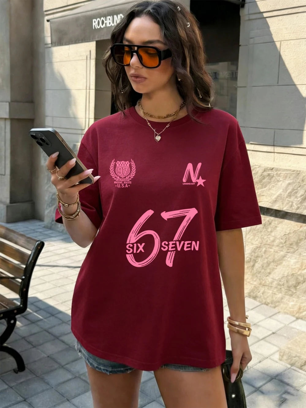 Six Seven 67 Printing T-Shirts Cotton Womens Summer Oversized Tops Soft Comfortable Short Sleeve T Shirts Casual O-Neck Clothes