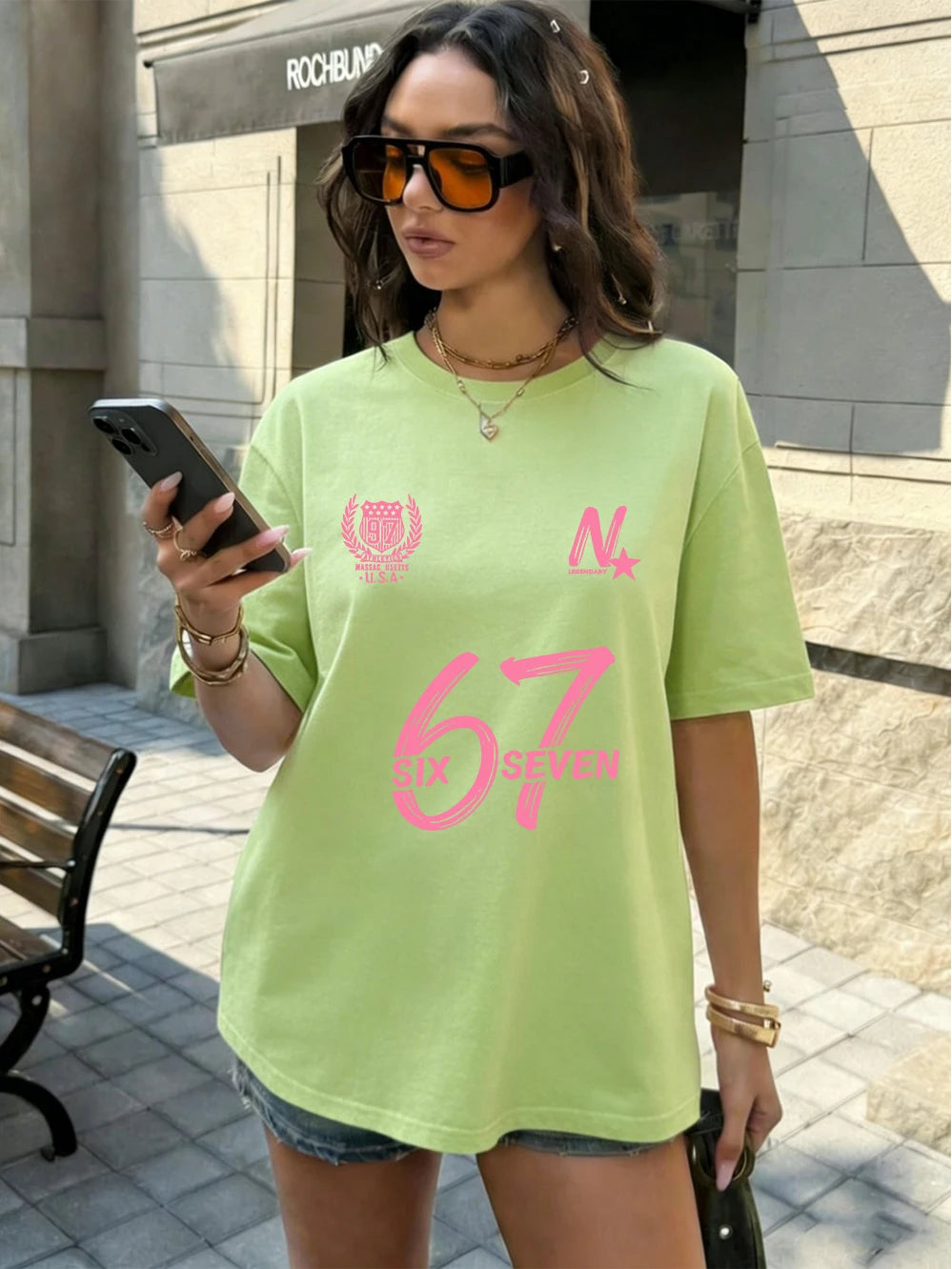 Six Seven 67 Printing T-Shirts Cotton Womens Summer Oversized Tops Soft Comfortable Short Sleeve T Shirts Casual O-Neck Clothes