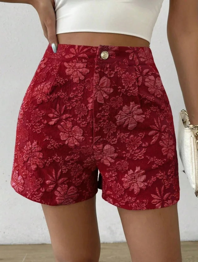 Women's Retro Jacquard High Waist Straight Shorts Summer Breathable Street Casual Hot Pants Versatile Bottoms for Daily Vacation