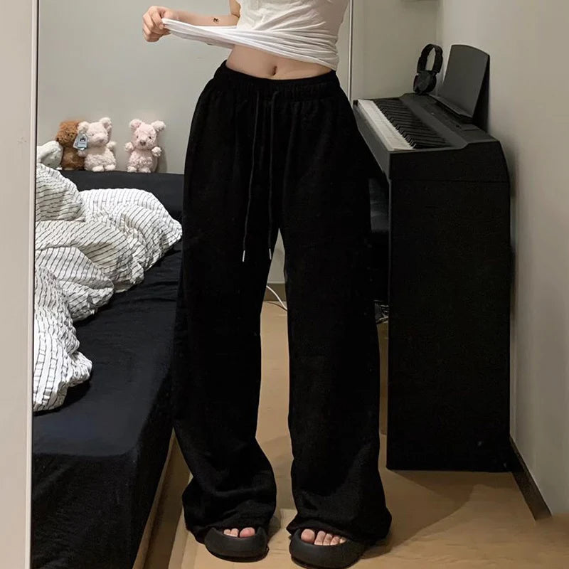 2026 Harajuku Wide Leg Sweatpants for Women Elastic Waist Casual Sport Pants Woman Streetwear Gray Oversize Sportswear Female