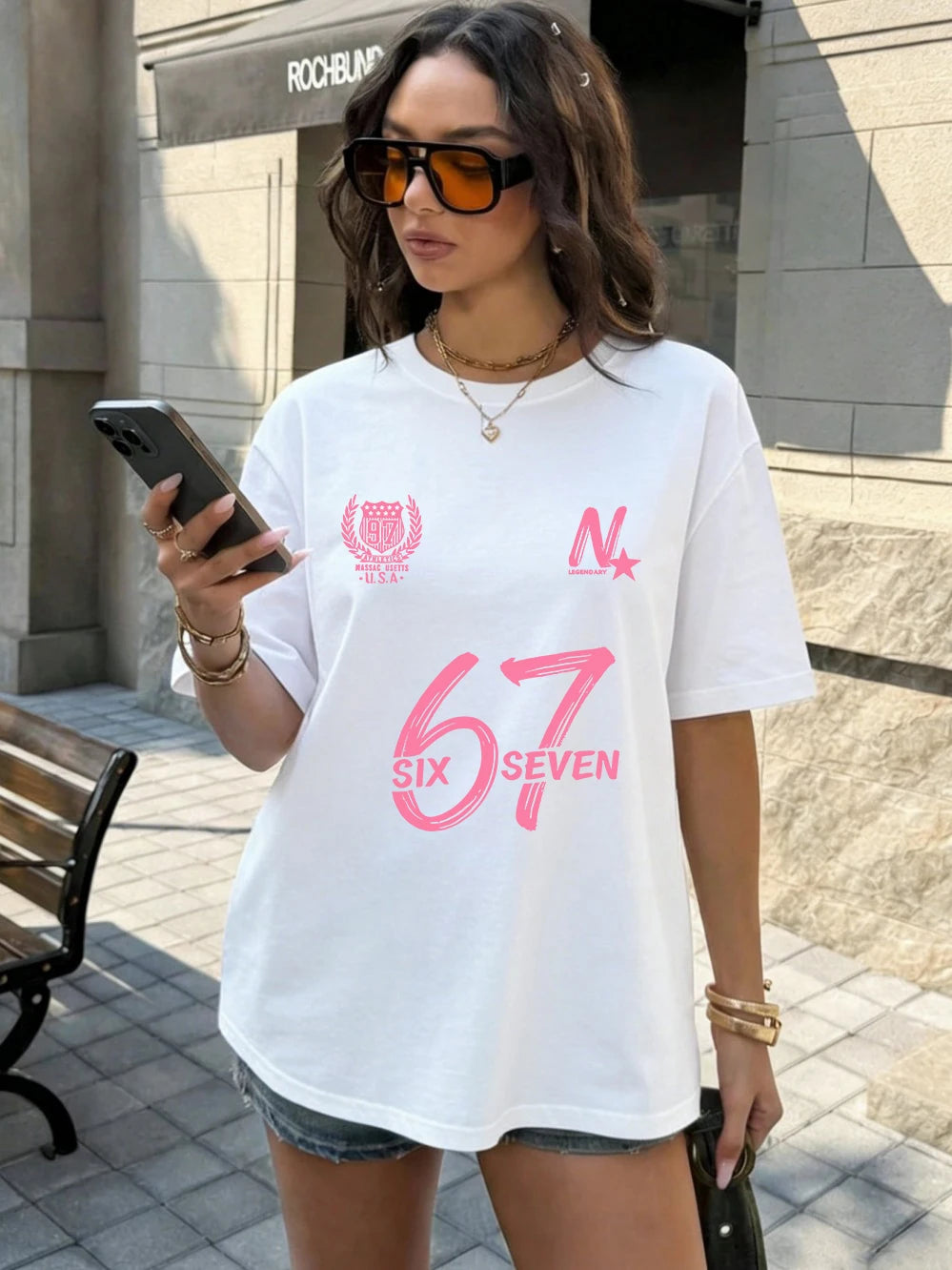 Six Seven 67 Printing T-Shirts Cotton Womens Summer Oversized Tops Soft Comfortable Short Sleeve T Shirts Casual O-Neck Clothes