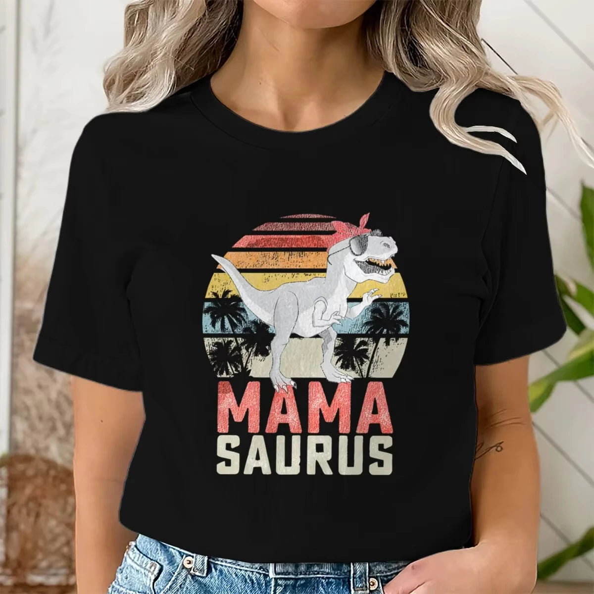 Dinosaur Mama Graphic T Shirts Matching Women T-Shirt Funny Summer Streetwear Tops Mother's Day Gifts Retro Vintage Tee Tops