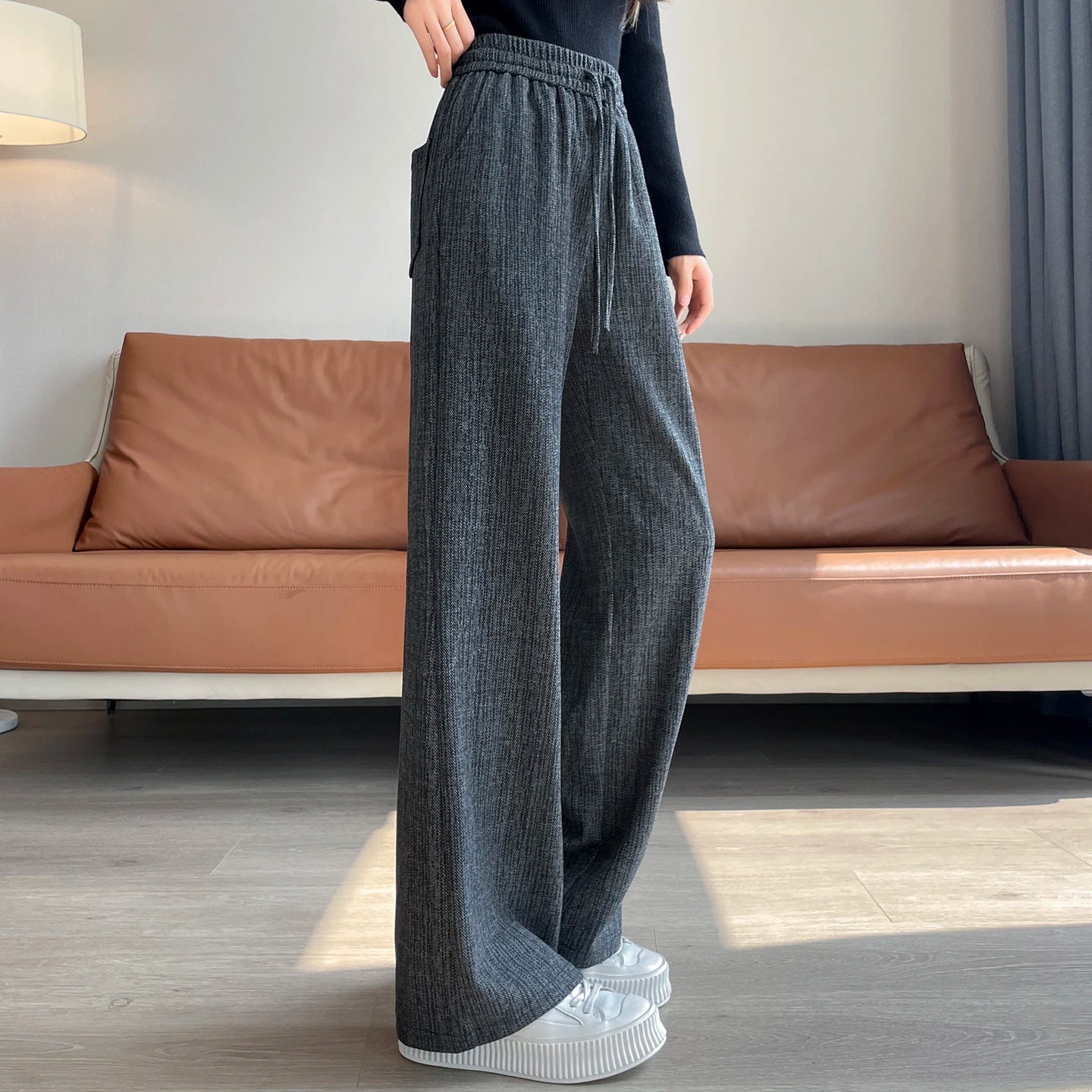 Women Trousers Loose Casual Elastic High Waisted Drawstring Wide Leg Pants Female Sports Sweatpants Spring Autumn 2025
