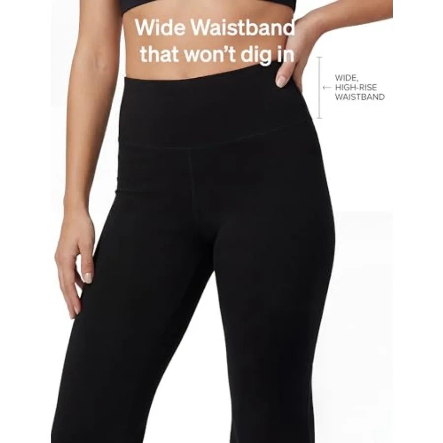 Lounge Yoga Pants for Women, Flared Cotton Leggings, 32.5" Inseam, Wide Waistband