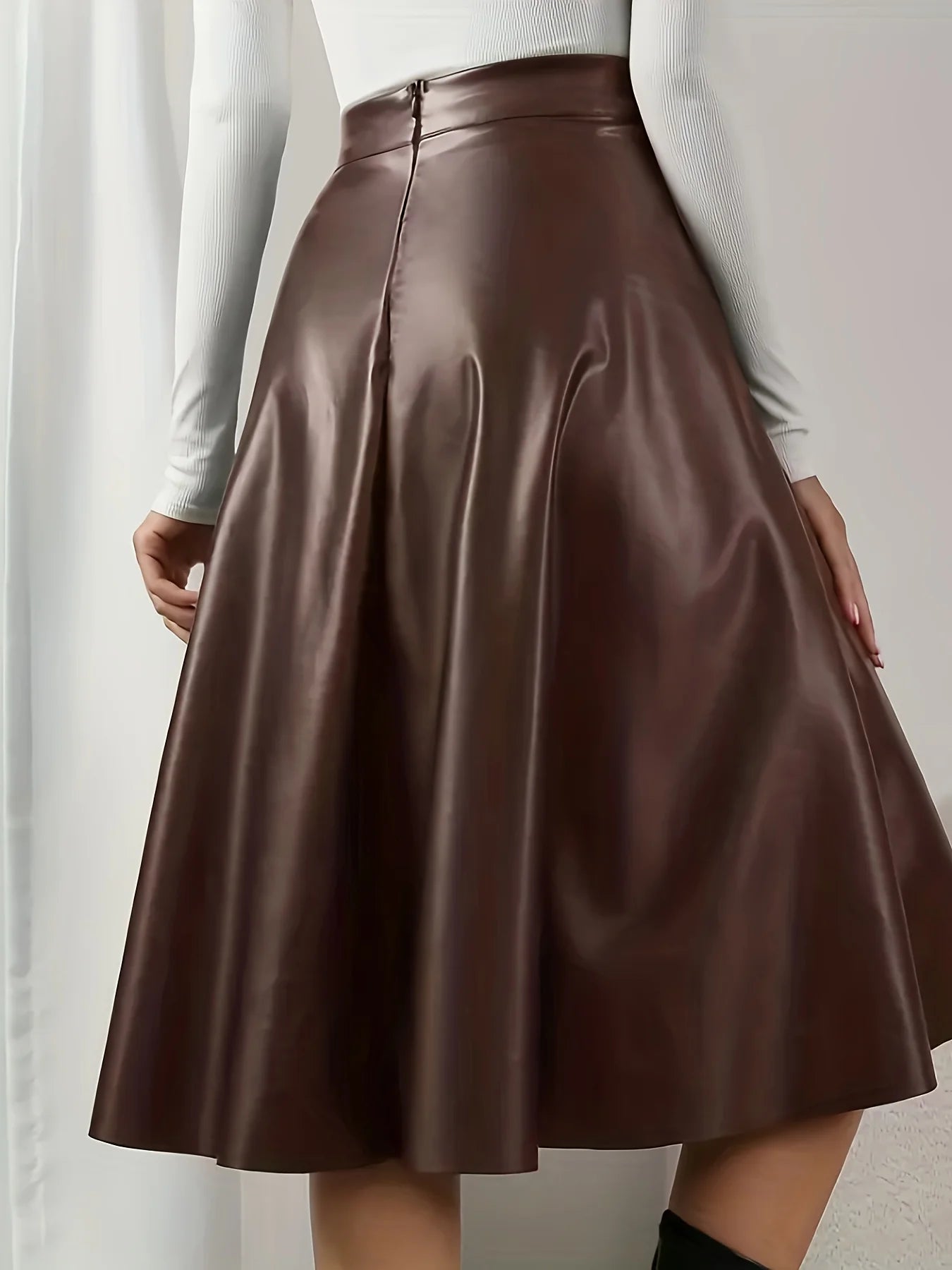 Retro Textured Pu Leather Skirt, High-Waisted A-Line Skirt, Casual and Versatile Women's Clothing