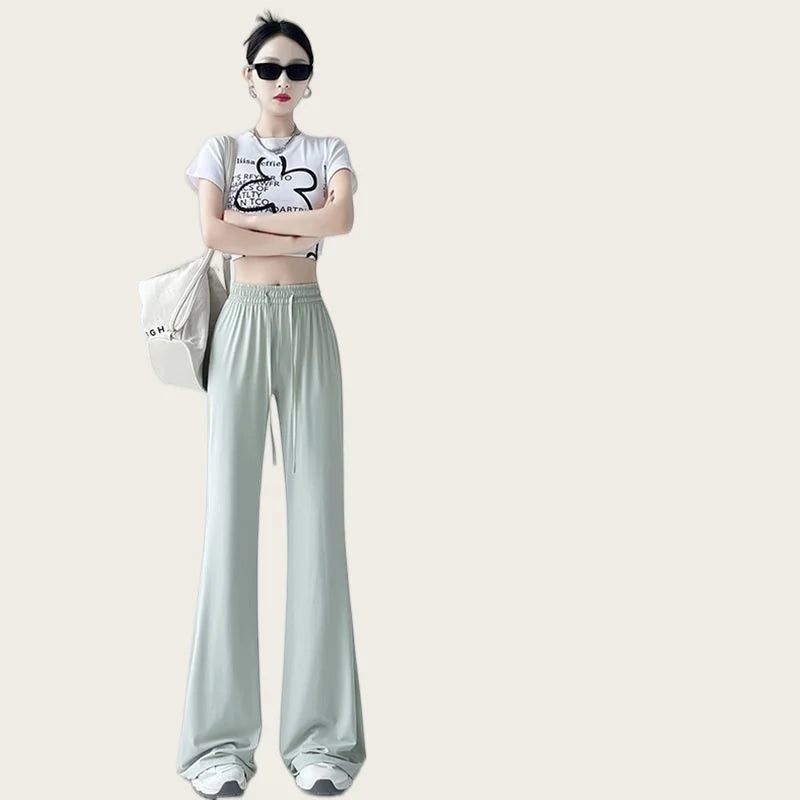 Women's Modal Wide-Leg Pants Lightweight Loose Fit, High-Waisted, Flowing Straight-Leg Casual Dance and Sleep Pants, UV Protecti
