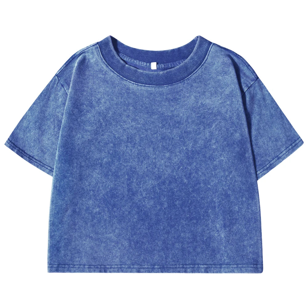 Solid Slim Washed T-Shirt Female Rhinestone Craft Cotton Streetwear Casual Sport Short Sleeve Cool Retro Crop Clothing For Women