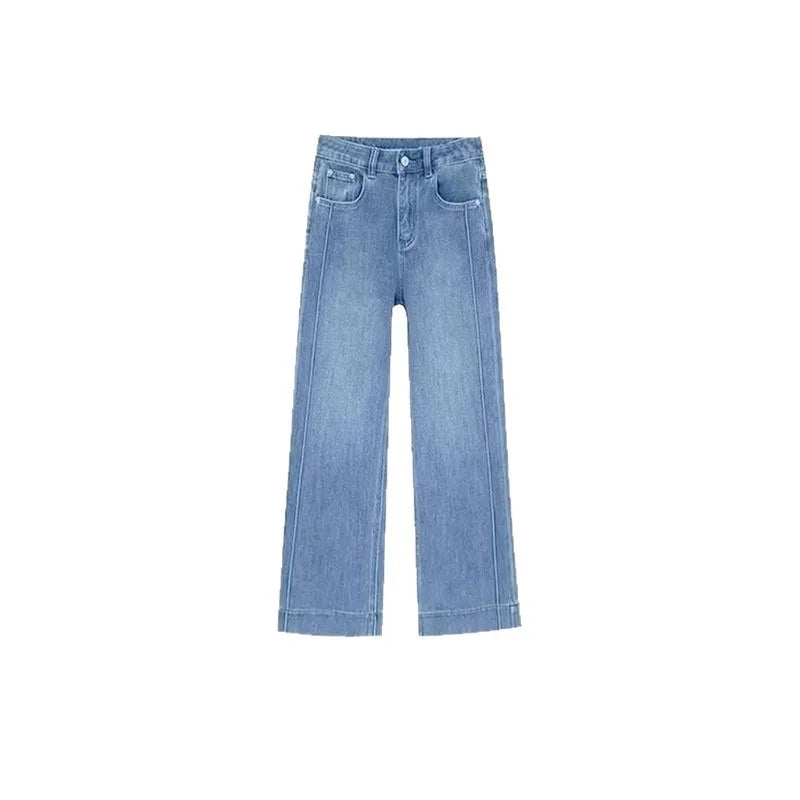 Women High Waist Wide Leg Pants Casual Loose Trousers Summer Solid Color Straight Fit Pocketed Ankle-Length Jeans