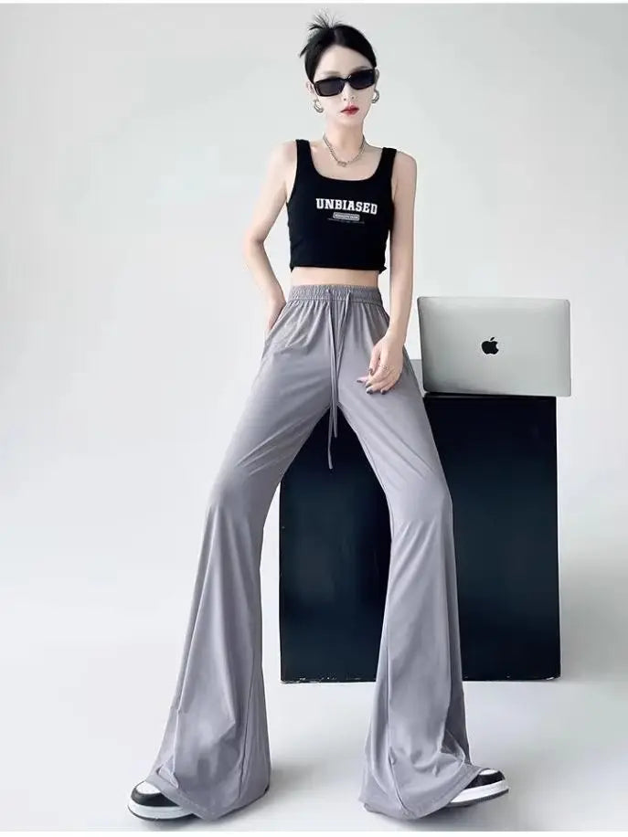 Women's Modal Wide-Leg Pants Lightweight Loose Fit, High-Waisted, Flowing Straight-Leg Casual Dance and Sleep Pants, UV Protecti