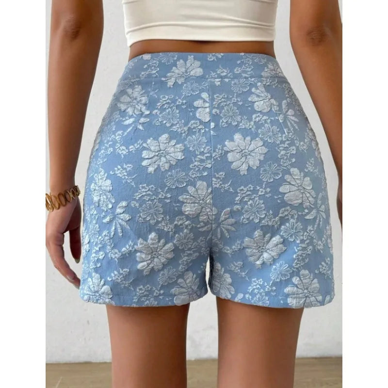 Women's Retro Jacquard High Waist Straight Shorts Summer Breathable Street Casual Hot Pants Versatile Bottoms for Daily Vacation