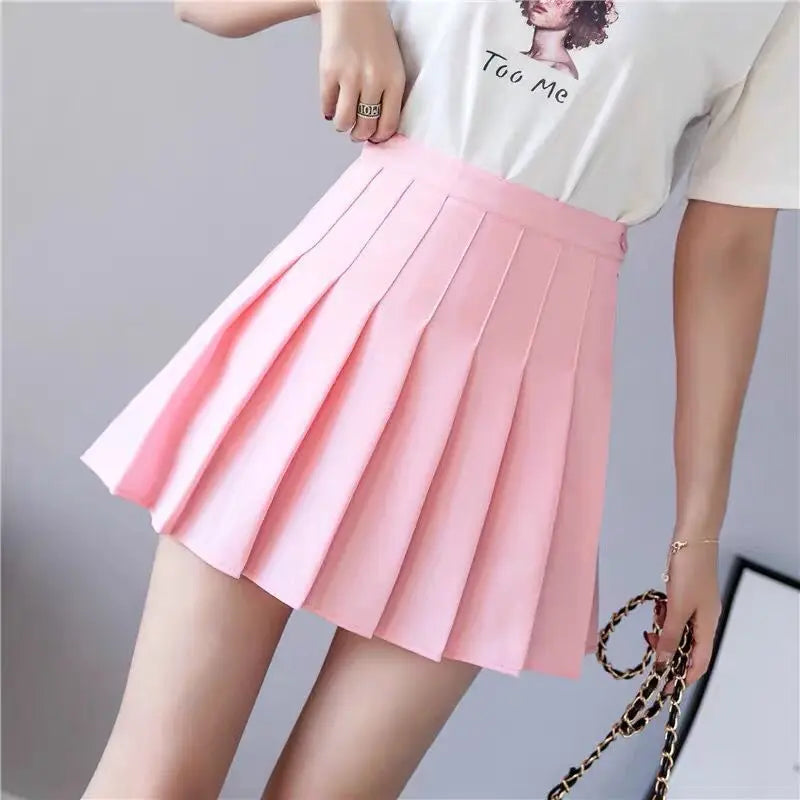 Spring and summer ladies' mini skirts, girls' pleated skirts, ladies' high-waisted cute pink short skirts, students' short skirt