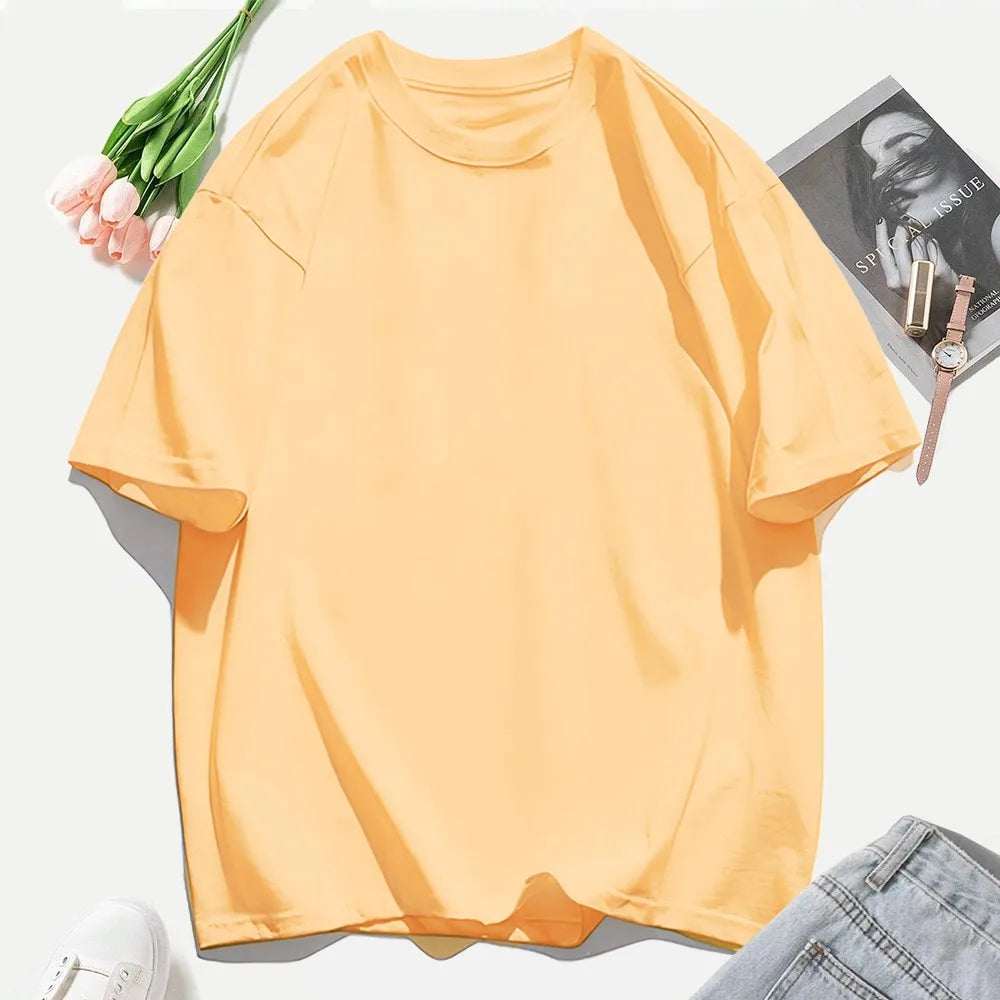 100% Cotton Summer Solid Color T Shirts O-Neck T-Shirt Soft Multicolor Sportswear Trendy Oversized Casual Tops For Women