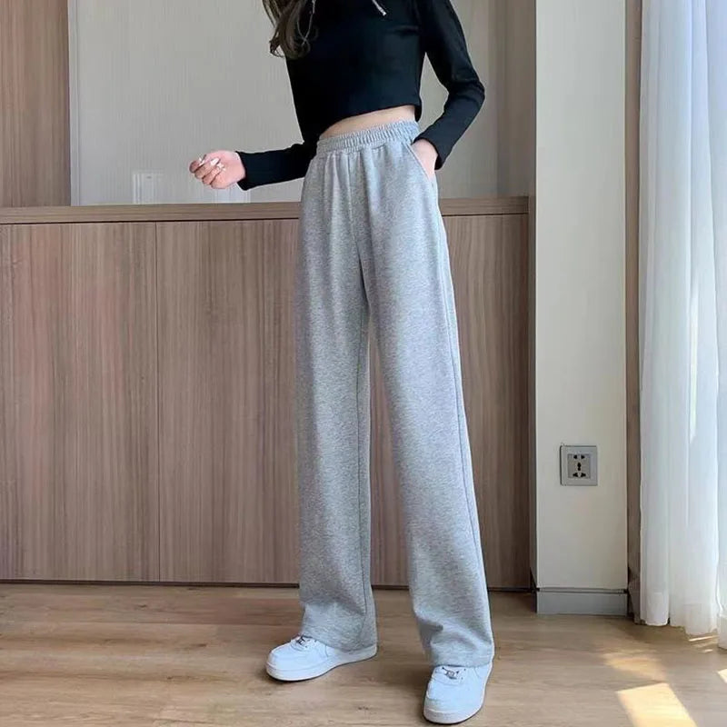 Xpqbb Black Gray Sweatpants for Women 2024 Summer New Basic Baggy Sports Pants Female Casual All-match Joggers Straight Pants