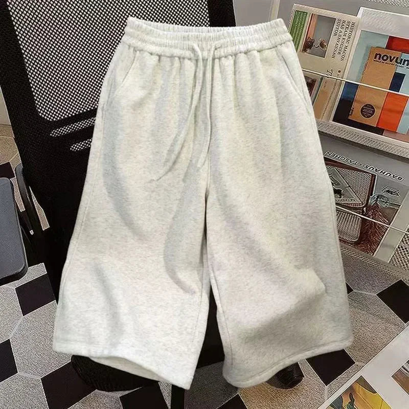 100% Cotton Loose Wide Leg Capri Shorts Women Y2K Summer Baggy Streetwear Casual Pants American Hip Hop All Match Straight Short