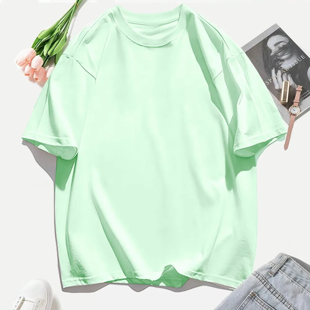 100% Cotton Summer Solid Color T Shirts O-Neck T-Shirt Soft Multicolor Sportswear Trendy Oversized Casual Tops For Women