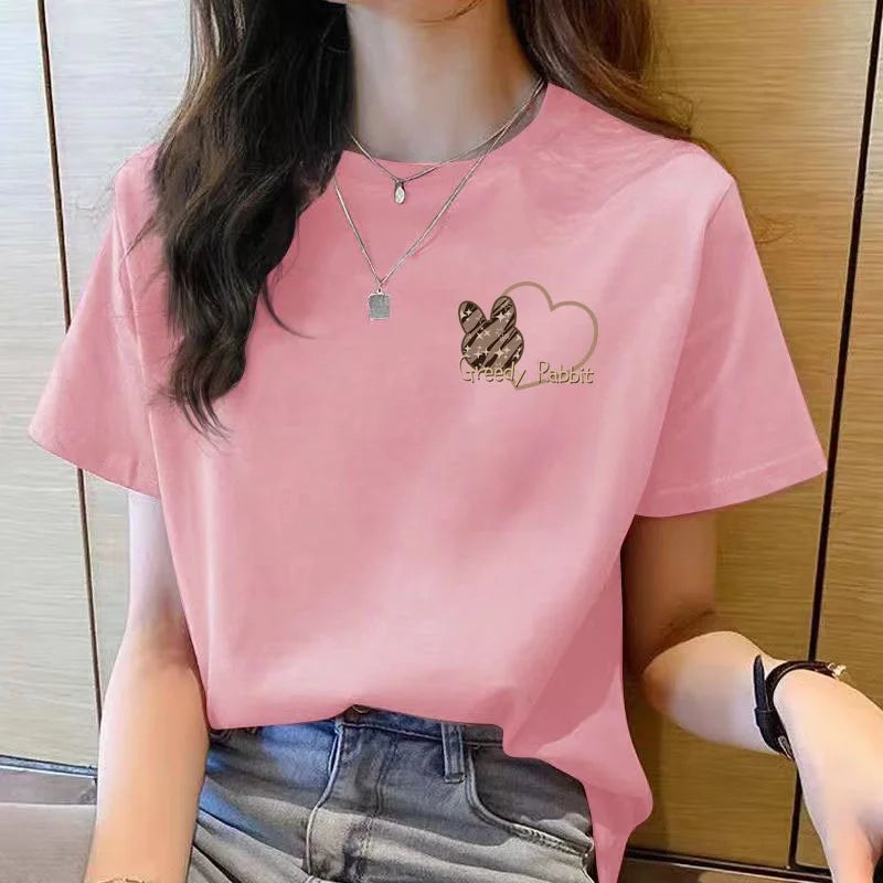 Tshirt Women Top Short Sleeve T Shirts New Korean T Shirt for Women T Shirt Round Neck Loose Fashion Tshirt Woman Top Cartoon