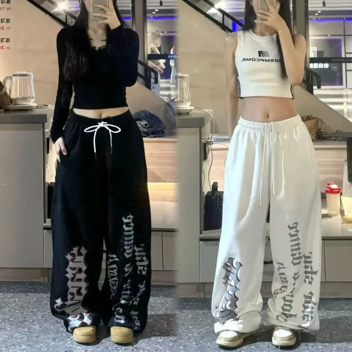 Retro Y2K Wide Leg Track Pants for Women Casual Street Dance Ba...