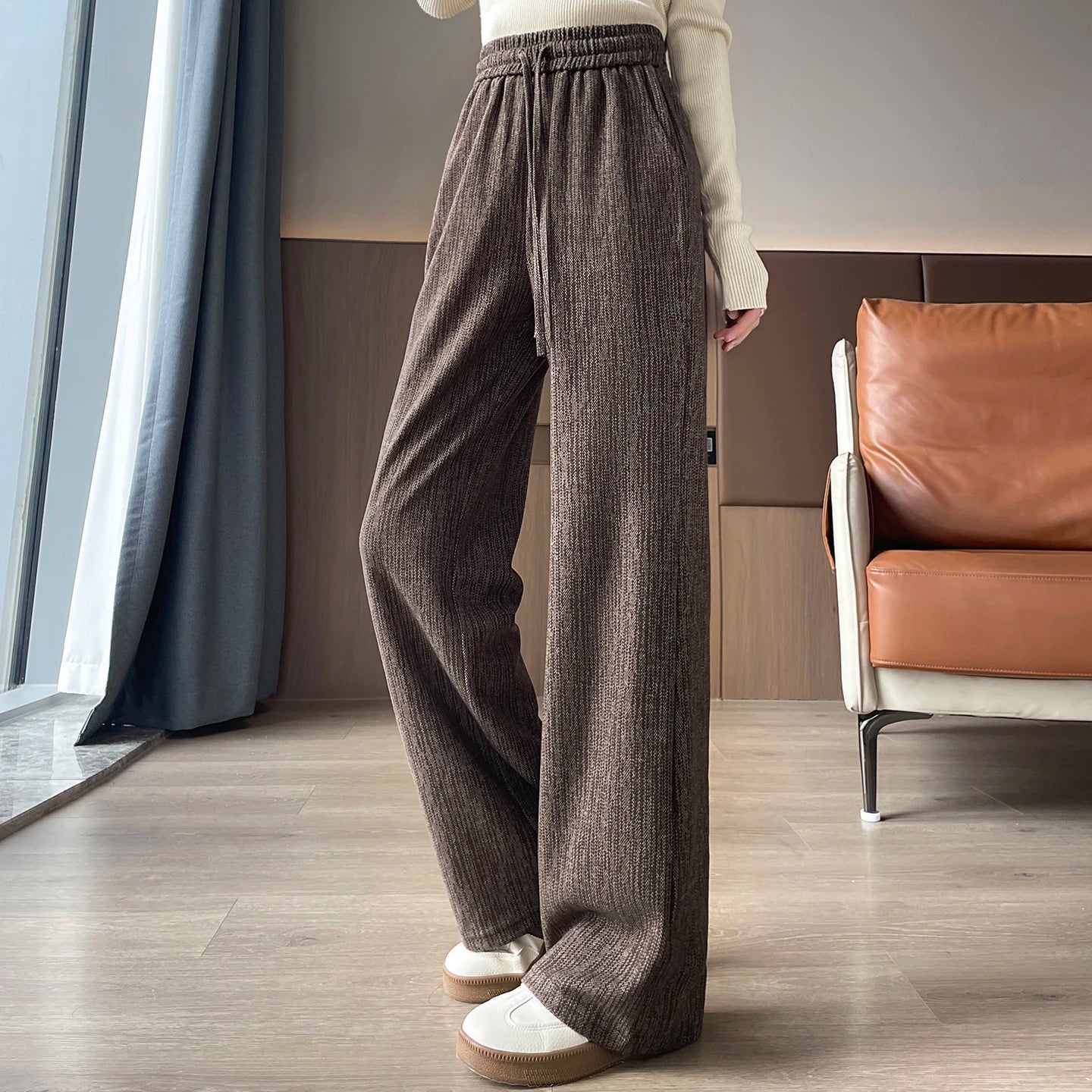 Women Trousers Loose Casual Elastic High Waisted Drawstring Wide Leg Pants Female Sports Sweatpants Spring Autumn 2025