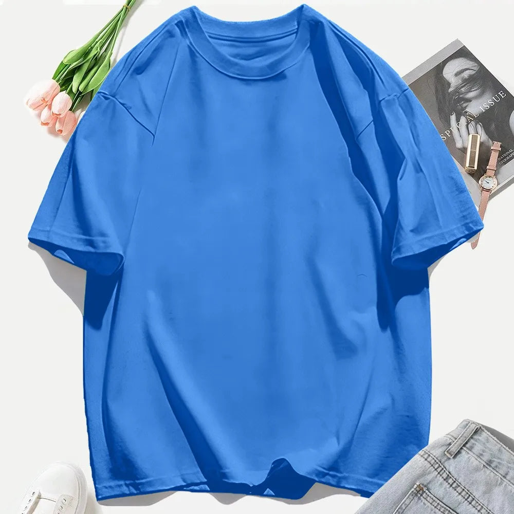 100% Cotton Summer Solid Color T Shirts O-Neck T-Shirt Soft Multicolor Sportswear Trendy Oversized Casual Tops For Women