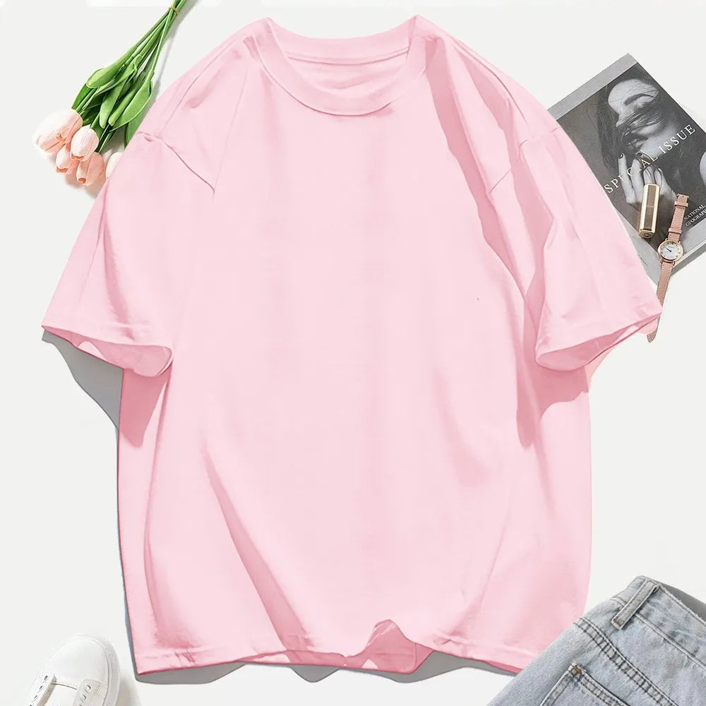 100% Cotton Summer Solid Color T Shirts O-Neck T-Shirt Soft Multicolor Sportswear Trendy Oversized Casual Tops For Women