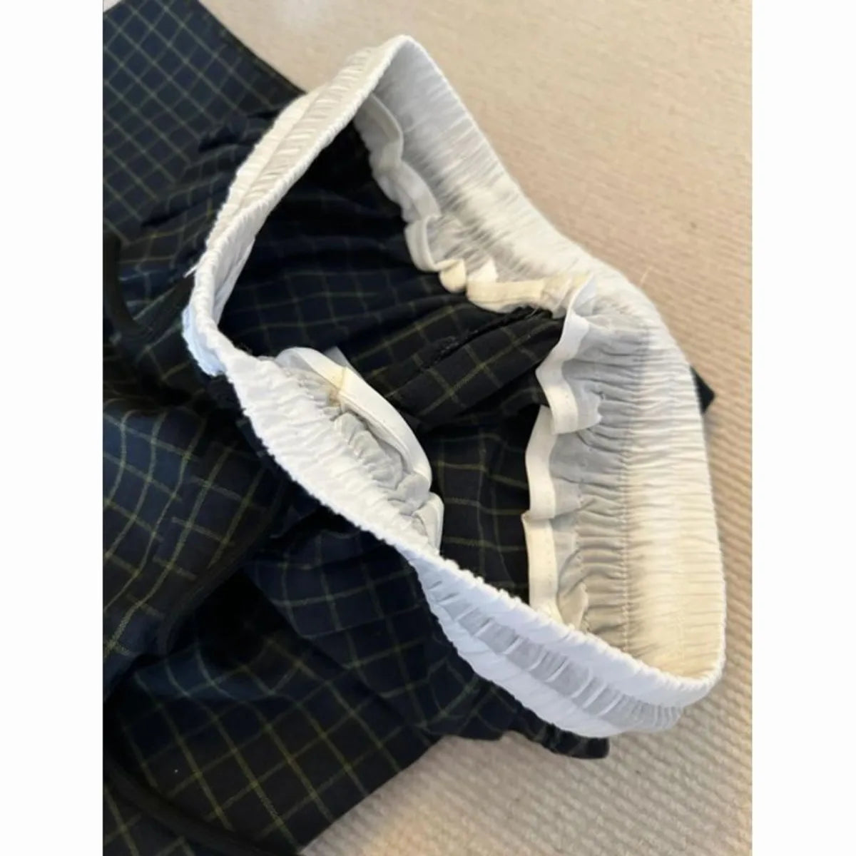 Summer Black Checkered Loose Wide Leg Summer Casual and Stylish Pants for Women Elastic Waistband Drawstring Straight Leg Pants
